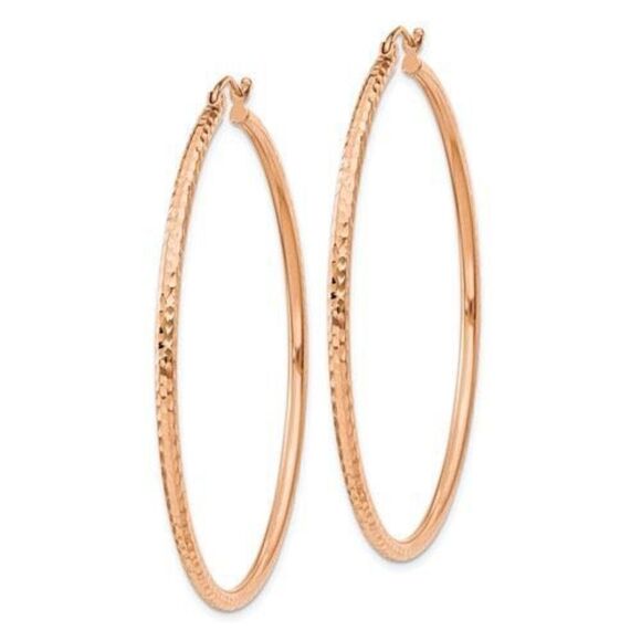 14k Rose Gold Diamond-Cut Hoop Earrings 2mm - Picture 2 of 3